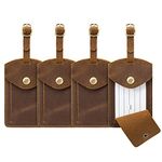 S-ZONE Leather Luggage Tags for Suitcases TSA Approved Adjustable Personalized Travel Tags (4 Pieces Set)