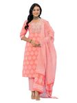 Amayra Women's Cotton Embroidered Straight Kurta with Palazzo Pant and Dupatta Set(TCK566,Peach,S)