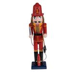 Clever Creations Fireman Nutcracker Festive Christmas Decor | Red and Yellow Painted Uniform | 100% Real Wood Collectible Nutcracker | Equipped with Hydrant with Plastic Hose | 15” Tall