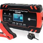 PROFIKLA 12V/24V 8Amp Car Battery Charger, Automatic Smart Battery Charger with Intelligent Charges, Repairs, Maintains Lead Acid Batteries, Car, Motorcycle, Boat Mower Battery