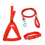 VIPCOLLECTION No Pull -Step In Soft Padded Dog Harness And Collar Leash For Small Medium Large Dogs - Escape Proof Adjustable Combo For Walking Training Hiking Outdoor (Medium, Red)