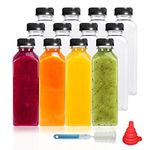 YBCPACK 12 Pack 500 ml Clear Plastic Juice Bottles with Lids for Mini Fridge, 16 oz Empty Reusable Drink Containers for Smoothie, Milk, Juicing, and Other Drinkings.