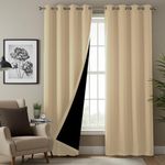 Urban Space 100% Blackout Curtains for Window 5 Feet Set of 2, Thermal Insulated Curtains with Eyelets and Tiebacks, Solid Curtain for Living Room Home Decor (Window 5 Feet, Soft Beige)
