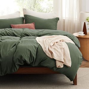 Bedsure Duvet Cover King Size with Fitted Sheet - 4 Pieces Prewashed Cotton-Like Polyester Extra Soft Bedding Set, Includes 1 Duvet Cover 104x90 Inches, 2 Pillow Shams, 1 Fitted Sheet, Olive Green