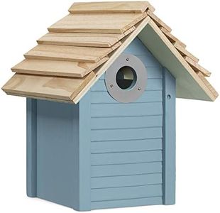 Navaris Casa de Madera para pájaros - Casita pajarera para Aves de Exterior - Caseta para Colgar jardín balcón árbol - 25 x 20 x 17.9 CM - Azul