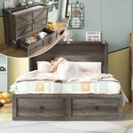 Jocisland Full Murphy Bed with Storage & Charging Station, Farmhouse Murphy Cabinet with Foldable Panel, Noisy Free, for Guest Bedroom, Living Room, Office, Rustic Grey
