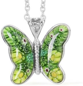 Shop LC Green Dainty Butterfly Necklace for Women Murano Style Millefiori Glass Cute Aesthetic Beach Jewelry Friendship Birthday Gifts for Women for Friend Mom 24" Birthday Gifts
