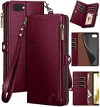 XcaseBar for iPhone SE 3rd/7/8 Wallet case with Zipper Credit Card Holder RFID Blocking, Flip Folio Book PU Leather Phone case Shockproof Cover Women Men for Apple SE case Wine Red