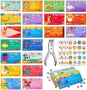 160 PCS Behavior Punch Cards for Kids with Hole Puncher, Reward Cards for Students with 160 PCS Funny Punny Reward Stickers, Incentive Awards Loyalty Punch Cards for Classroom Teachers School Supplies