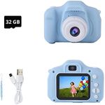 ZAOFEPU Kids' Digital Cameras, Mini Dual Camera Rechargeable Children's Camera Gift, Boys and Grils Aged 5 to 9 Years Old, 8 Million HD Video 2 inches Screenfor Outdoor Play (32GB Card, Blue) (Blue)