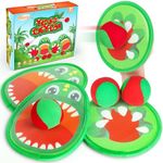 Billeeit Dinosaur Toss and Catch Ball Set, Catch Game Toys, Outdoor Toys for Kids 3+ 4 5 6 7 8, Backyard Lawn Games Pool Beach Toys with 4 Rackets, 4 Balls, 1 Drawstring Bag