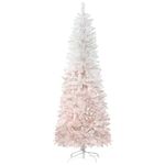 HOMCOM 5FT Pencil Artificial Christmas Tree with Pine Realistic Branches, Auto Open, Pink and White