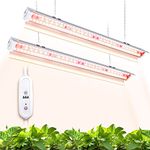 Monios-L Grow Lights for Indoor Plants with Timer, Full Spectrum with IR, 2FT 70W(2x35W,200W Equivalent), Hanging Grow Lamp with Reflector for Seedling, Flowering, Fruiting, Plug and Play, 2-Pack