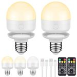 SCOPOW 2Packs E26 Rechargeable Light Bulbs with Remote Control Timer and 3 Color Temperature,350LM,Magnetically,Battery Operated Light Bulbs,Dimmer,for Non-Hardwired (E26, 2)