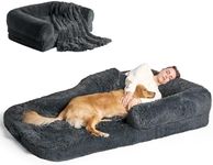 EHEYCIGA Foldable Human Dog Bed for Adult, Orthopedic Dog Bed for Humans Fits You and Pets, Waterproof Faux Fur Human Dog Bed for People, Memory Foam Human Sized Dog Bed, Dark Grey, 72"x44"x12"