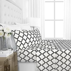 Italian Luxury 1800 Hotel Collection Quatrefoil Pattern Bed Sheet Set - Deep Pockets, Wrinkle and Fade Resistant, Hypoallergenic Printed Sheet and Pillow Case Set-King-White