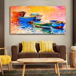 VIBECRAFTS Canvas Paintings for Living Room Drawing Room Canvas Wall Painting of The Colorful Boats in Shades of Sunset Fitted with Wooden Frame for Home|Office|Gift(PTVCH_2263N)(48 x 24 Inches)