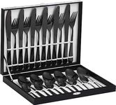 Velaze 24-Piece Black Silverware Set Cutlery Set, Stainless Steel Utensils Service for 6 Person Include Dinner Spoon, Dinner Fork, Dinner Knife and Tea Spoon, Mirror Polished Design