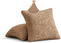 PAULATO BY GA.I.CO. Throw Pillow Cover - 18x18 Pillows Slipcover 2 pcs Set - Soft Polyester Fabric Slipcover - 1-piece Form Fit Stretch Furniture Protector - Microfibra Collection (18x18, Tan)