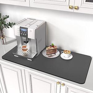 PoYang 31"x17" Coffee Mat X-Large, Coffee Bar Accessories for Countertop, Absorbent Dish Drying Mat, Anti-Slip and Hide Stain Pad for Espresso Machine, Espresso Maker and Kitchen Counter, Gray