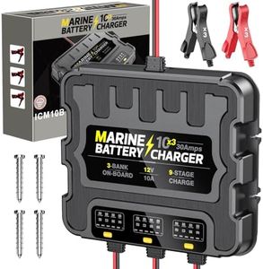 Smart 3 Bank Marine Battery Charger 10X3, 30A (10A/Bank) 12V,Waterproof,lifepo4 Battery Charger Maintainer and Desulfator for AGM, Lithium,Deep-Cycle Batteries Boat Accessories