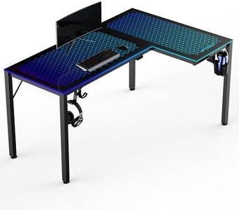 EUREKA ERGONOMIC Glas Gaming Tisch mit LED 152x102 cm RGB Gaming Eckschreibtisch L Form Großer PC Computertisch mit Musik Sync,APP Steuerung,Kopfhörerhaken, Getränkehalter