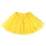 Auranso Girls Tutu Skirts Toddler Baby 3 Layers Tulle Sequin Star Ballet Dance Tutu Skirt for Girls 2-8 Years Yellow