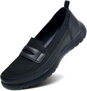 Buyrew Penny Loafers for Women Slip on Knit Walking Shoes Leisure Casual Comfortable Work Dressy Flats Black 9.5
