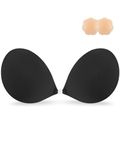 Niidor Adhesive Bra Strapless Sticky Invisible Push up Silicone Bra for Backless Dress with Nipple Covers Black(A Cup)