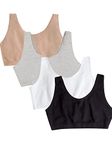 Fruit of the Loom Women's Built Up Tank Style Sports Bra Value Pack, Opaque, Black/Heather Grey/Sand/White, 38 (Pack of 4)