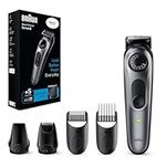 Braun Beard Trimmer Series 5 & Hair Clippers, 40 Length Settings, Rechargeable 100-min Cordless Runtime & Waterproof, Gifts for Men, BT5440, Silver, Black and Silver