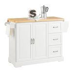 SoBuy FKW41-WN, Extendable Kitchen Island Kitchen Cabinet Sideboard Kitchen Storage Trolley with Rubber Wood Worktop