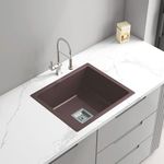 Hardstone Quartz Kitchen Sink (18 x 21 x 8.5 In, 10mm Thickness) – Metallic Finish Single Bowl Sink with Waste Coupling & PVC Pipe – Smooth Finish, Non-Fading, UV Protection, Scratch & Heat Resistant