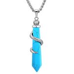 BEADNOVA Healing Crystal Necklace for Women Men Synthetic Turquiose Snake Tail Wrap Pendant Energy Healing Gemstones Jewelry Pendulum Crystal Divination (Hexagonal, 18 Inches Stainless Steel Chain)