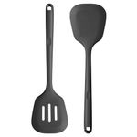 U-Taste 13.6in Silicone Turners: 600ºF Heat Resistant BPA-Free Solid & Slotted Cooking Spatula Flipper, Wide & Large Rubber Kitchen Utensil for Pancake, Egg in Nonstick Cookware (Black, Set of 2)