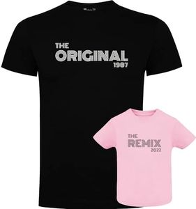 QCM PRODUTOS PERSONALIZADOS Camiseta Papá y bebé | Regalo Divertido | Especial día del Padre | 100% algodón (Original y Remix)