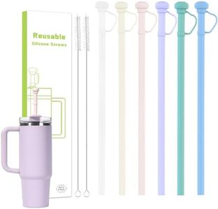 Reusable Straws Silicone with Straw Cover, 31cm Long Replacement Silicone Straw for Stanley 40 oz 30 oz Cup Tumbler, Drinking Straws with 2 Cleaning Brush for Stanley Tumbler Cup, 6 Colors