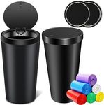 2PCS Car Trash Can Bin with Press Up Lid & 90PCS Trash Bag Small Portable Vehicle Garbage Can with Bling Cup Coaster, New Leakproof Mini Storage Bottle Container for Car RV Office Home