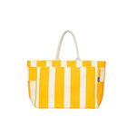 AQVA Stripe Canvas Tote Bag For Women, Shoulder Sling Top Zip, Inner Zip Pocket, For Casual, Shopping, Travel, Work, Pool, Beach (Mustard), Beige