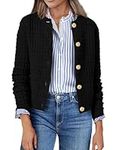 Zeagoo Women's 2025 Knit Cardigan Sweaters Crew Neck Button Down Open Front Long Sleeve Trendy Cropped Jackets Black
