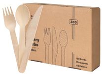 Pantry Value [300 Combo Pack] Compostable Wooden Cutlery Set, 150 Forks - 100 Spoons - 50 Knives Disposable Utensils for Parties, Camping, and Everyday Use- Biodegradable Silverware Sets