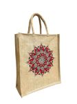 Jute Club - Eco Friendly Jute fabric Unique printed Bag ideal for Tiffin Grocery FruitsVegetable with Hard Grip Handle Big Reusable Heavy Quality Bag Zipper for Men Women (Pack of 1, Thamboolam)