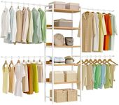 DWVO Closet Organizers and Storage System, Wood Closet Organizer Shelves with 4 Adjustable Hanger Rods, Closet Systems for Walk in Closets, Fits 6-9 ft Space, White