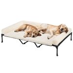 Veehoo XXXL Raised Dog Bed, Washable Elevated Dog Couch Bed with Removable Plush Pillow Cushion, 2-in-1 Cooling Dog Cot with Bolster Mat, Breathable Teslin Mesh, No-Slip Feet, 150×94cm, Cream White