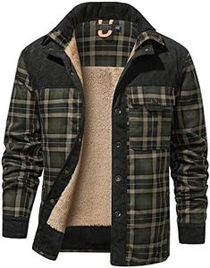 Haellun Men's Long Sleeve Sherpa Lined Shirt Jacket Flannel Plaid Fleece Coats (Medium, Army green)