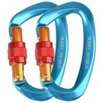 Azarxis 25kN Locking Rock Climbing Carabiner Clip Rated 5511 LBS UIAA Certification, Heavy Duty Large Durable Strong Carabiner Set Screw Gate Hook for Outdoor Hammock Camping Gear (Blue - 2 Pack)