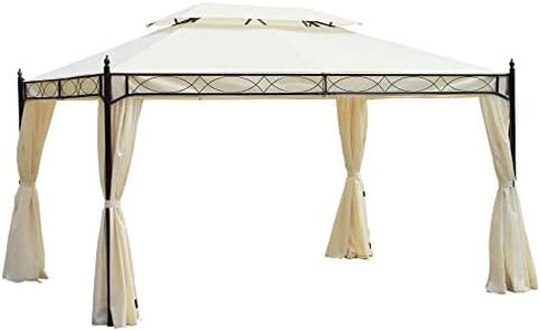Outsunny Cenador de Jardín 4x3m Pabellón con Techo Doble Transpirable y 4 Cortinas Laterales Extraíbles Carpa de Acero Anti-UV Gazebo para Fiestas Bodas Eventos al Aire Libre Crema