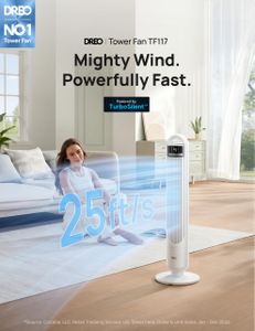 Dreo Silent Tower Fan, 28dB, 90° Oscillating, 4 Speeds, 8H Timer – White