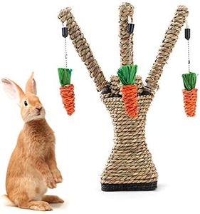 Hamiledyi Pet Rabbit Toy Tree Bunny Fun Chew Toy Rattan Grass Scratcher Climbing Tree Play Carrot Toy for Small Animal