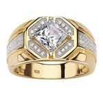 PalmBeach Men's Yellow Gold-plated Sterling Silver Square Cubic Zirconia Octagon Ring Sizes 9-13, Metal, Cubic Zirconia